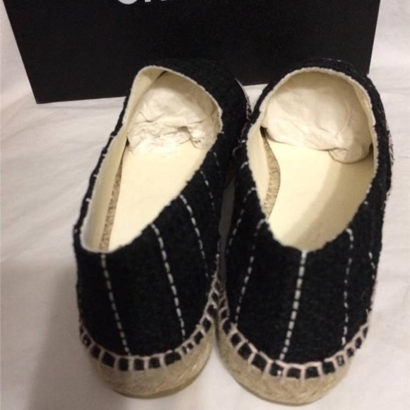 CHANEL 15S 2015 Classic Tweed Patent Cap Toe CC Logo Espadrilles Flats Shoes - Picture 8 of 11